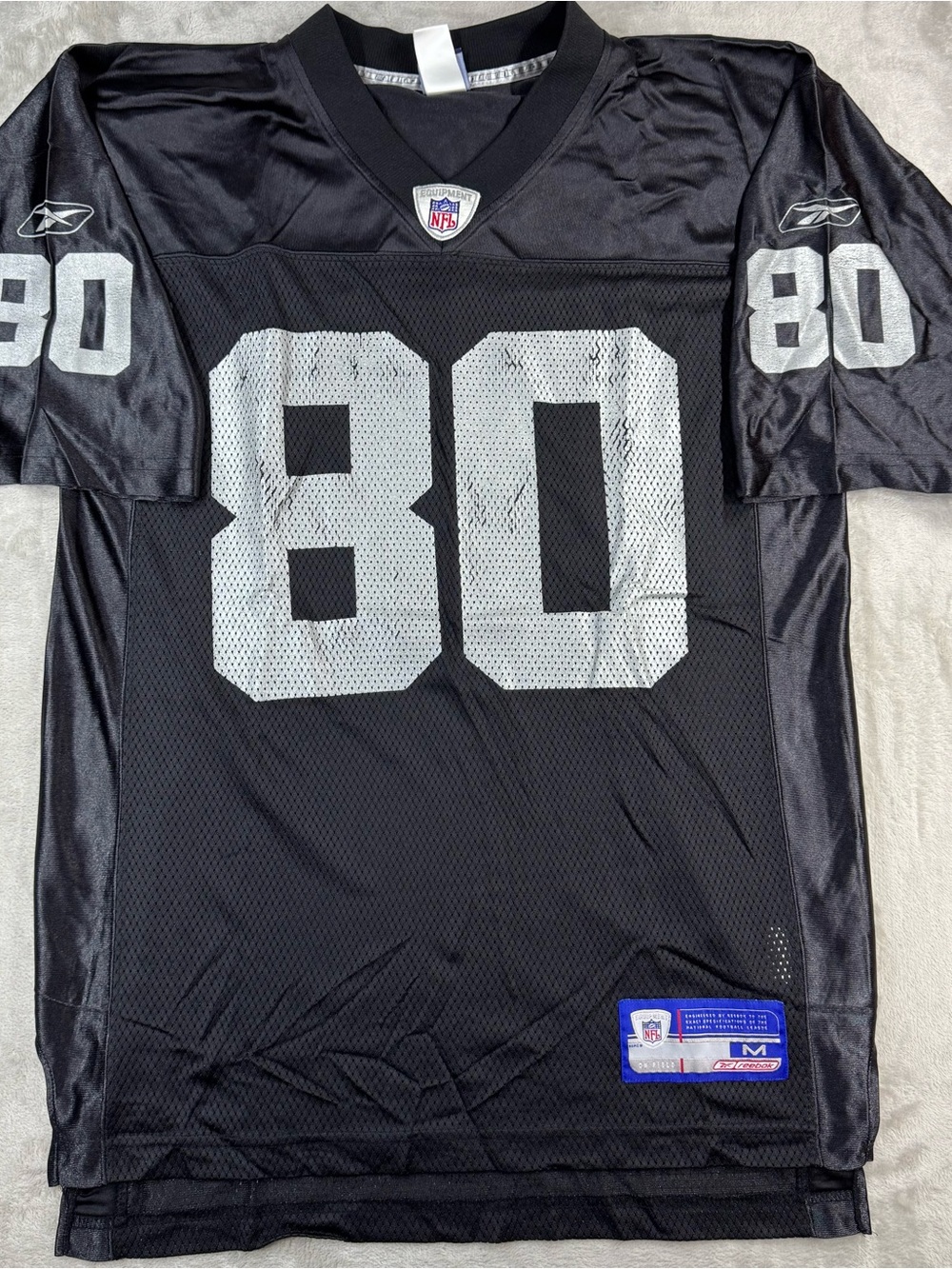 Reebok Black Football Jersey with Silver 80